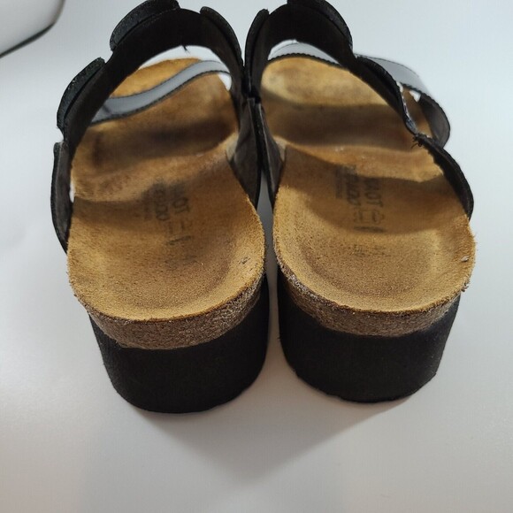 Naot Slide Sandals Women US 11 EU 42 Double Strap Open Toe Black Leather Cork - Picture 3 of 8